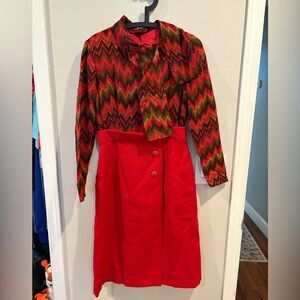 Vintage 1970’s Red and Zig Zag Pattern Dress Size Small